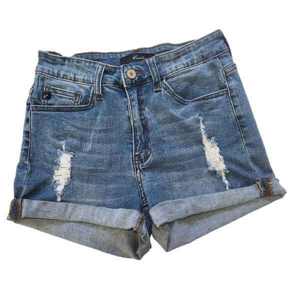 KanCan Denim Shorts Womens Size 26 Rolled Cuff Distressed Mid Rise Boho Festival - Picture 1 of 7